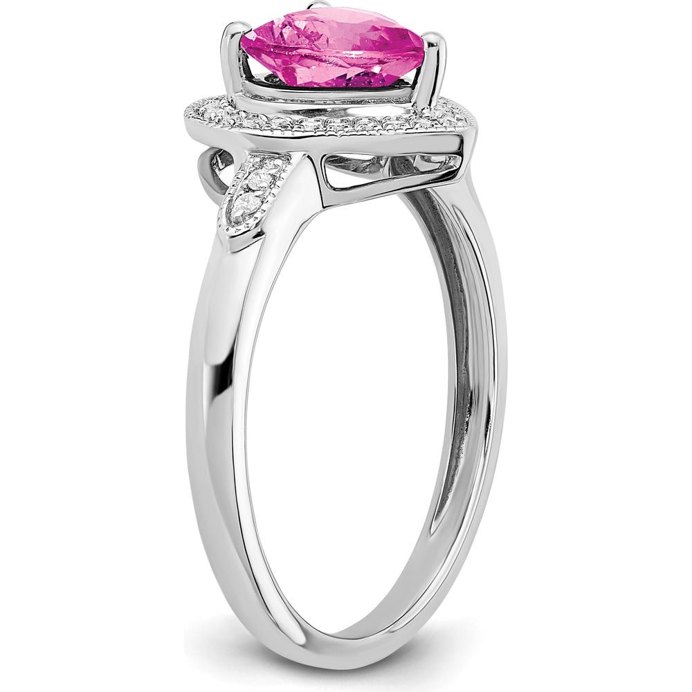 14K White Gold Heart Shaped Lab Created Pink Sapphire and Diamond Halo Ring - 1.52 Carat Total Sapphire Weight, 0.034 Carat Total Diamond Weight by 0