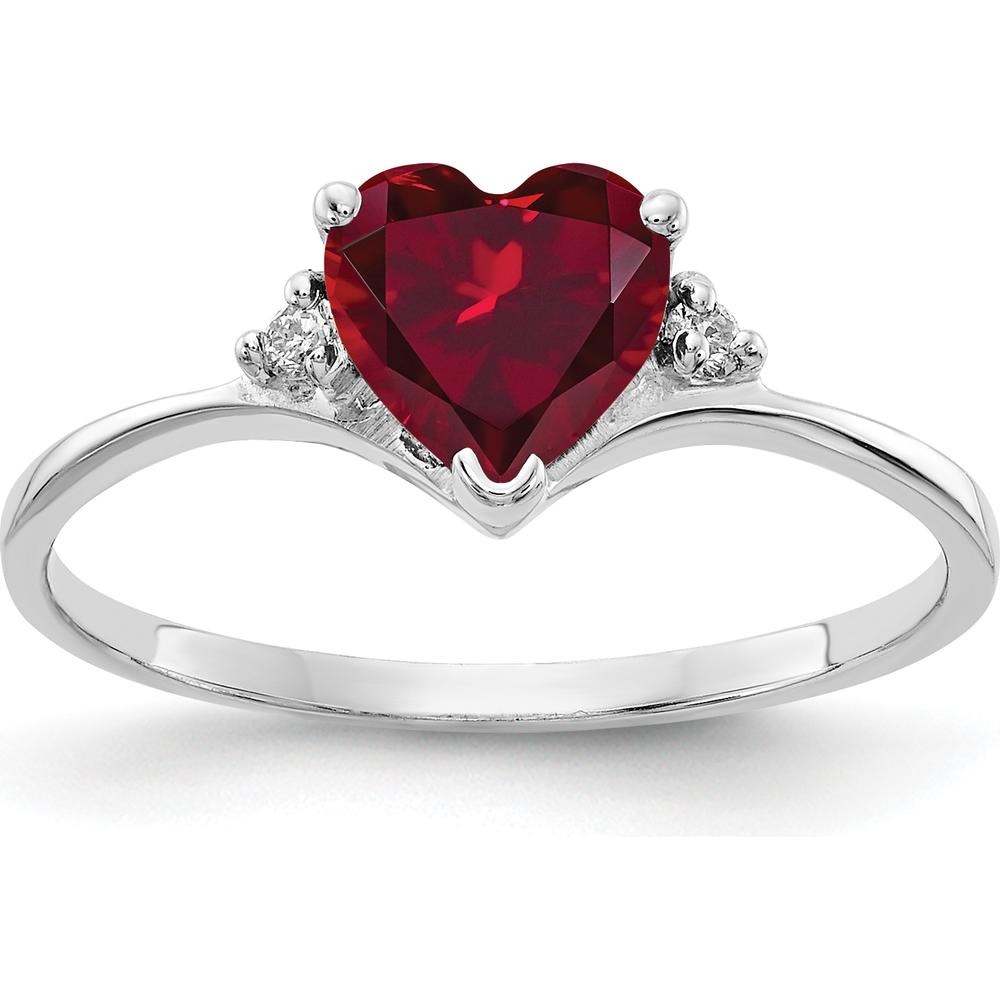 14K White Gold Heart-Shaped Lab Created Ruby and Diamond Ring with 6mm Ruby and 0.03 Carat Total Diamond Weight by Monteluci Fine Jewelry