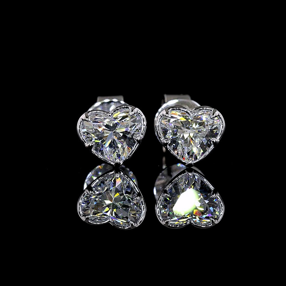 14K White Gold Heart Shaped Lab Diamond Stud Earrings with Bezel-Prong Setting - 1.03 Carats Total Diamond Weight - Covaloro Fine Jewelry
