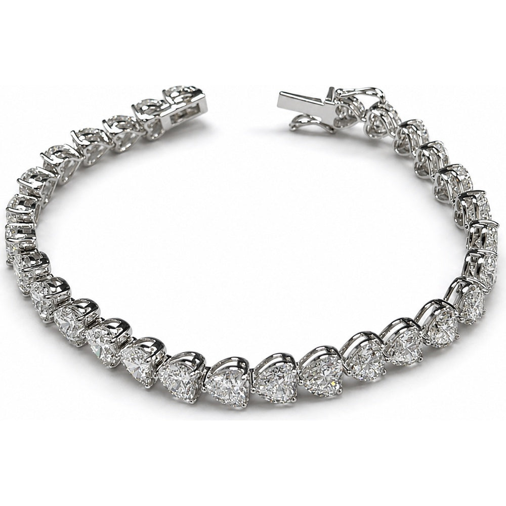 14K White Gold Heart-Shaped Lab-Grown Diamond Tennis Bracelet - 20.16 Carat Total Diamond Weight by Auriventus