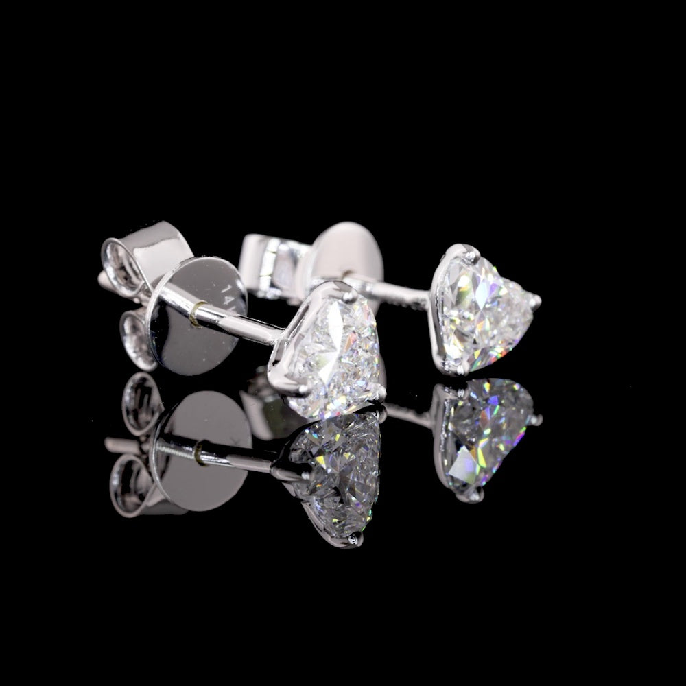14K White Gold Heart Shaped Martini Set Earrings with Lab-Grown Diamonds - 0.84 Carat Total Weight, E-F Color VS1 Clarity - Covaloro Fine Jewelry