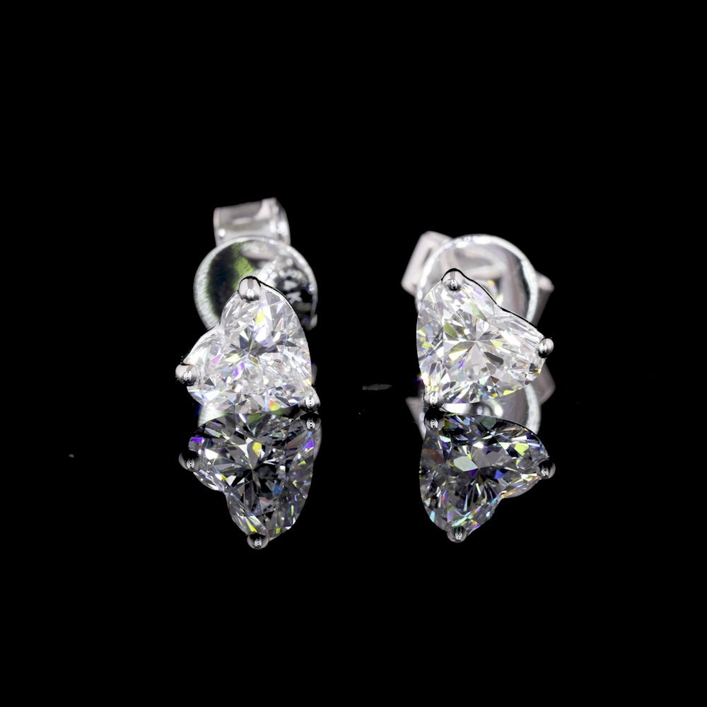 14K White Gold Heart Shaped Martini Set Earrings with Lab-Grown Diamonds - 0.84 Carat Total Weight, E-F Color VS1 Clarity - Covaloro Fine Jewelry