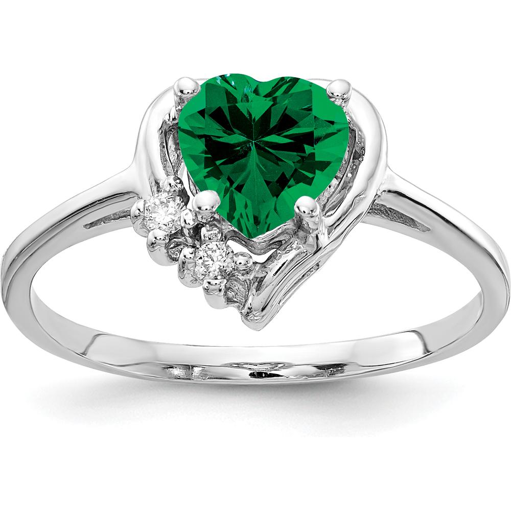 14K White Gold Heart Shaped Mount St. Helens Helenite Ring with Round Diamond Accents - 0.75 ct Helenite and 0.015 ct Diamond Total Weight by Monteluci Fine Jewelry