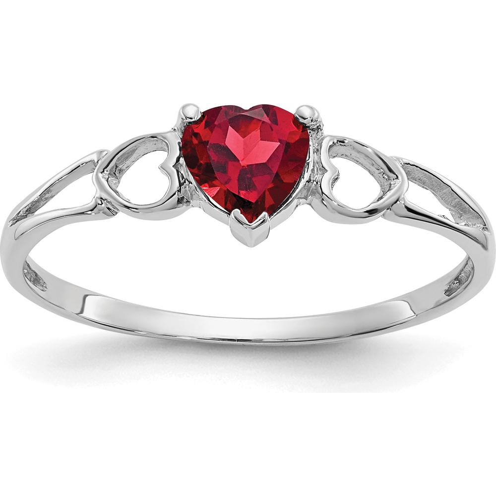 14K White Gold Heart-Shaped Natural Garnet Ring with Open-Heart Band - 0.55 Carat by Oro Pregiato