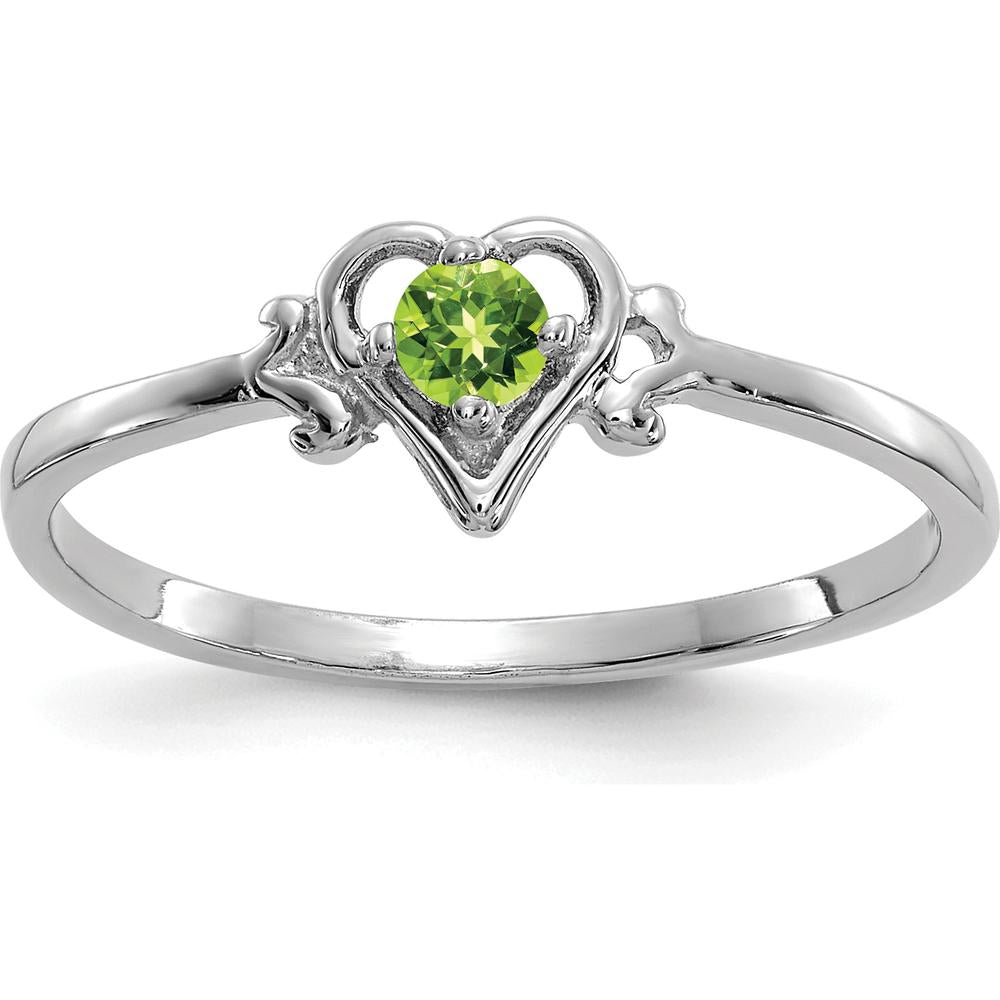 14K White Gold Heart-Shaped Peridot Birthstone Ring - 0.12 Carat Total Peridot Weight by Oro Pregiato