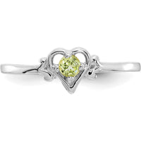 14K White Gold Heart-Shaped Peridot Birthstone Ring - 0.12 Carat Total Peridot Weight by Oro Pregiato