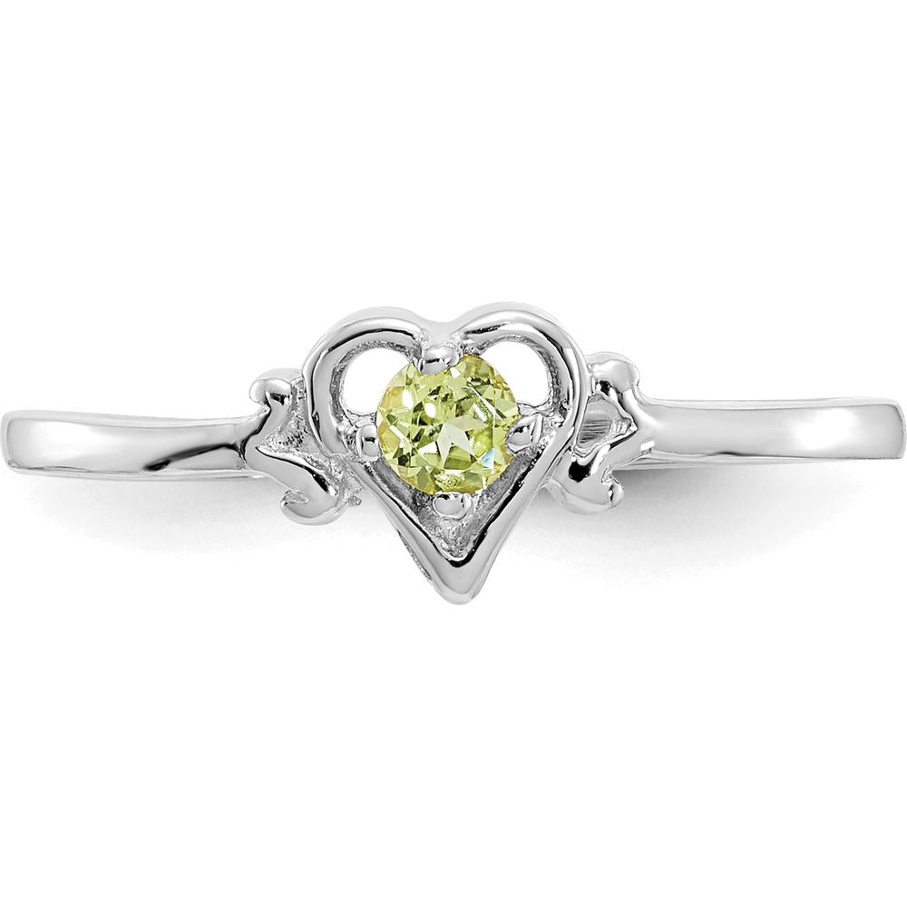 14K White Gold Heart-Shaped Peridot Birthstone Ring - 0.12 Carat Total Peridot Weight by Oro Pregiato