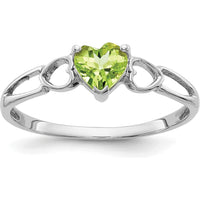 14K White Gold Heart-Shaped Peridot Ring with 0.48 Carat Natural Faceted Gemstone by Oro Pregiato