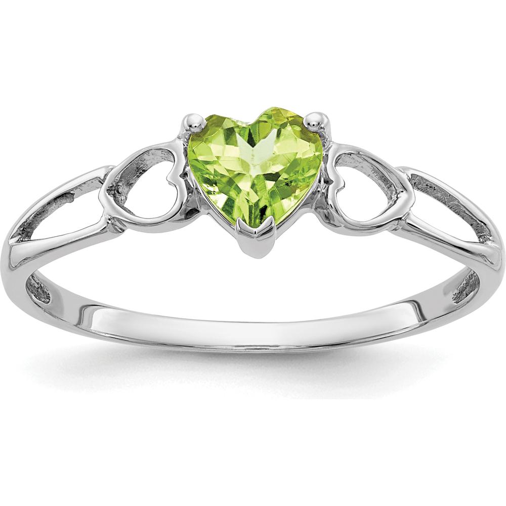 14K White Gold Heart-Shaped Peridot Ring with 0.48 Carat Natural Faceted Gemstone by Oro Pregiato