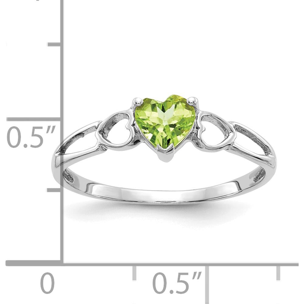 14K White Gold Heart-Shaped Peridot Ring with 0.48 Carat Natural Faceted Gemstone by Oro Pregiato