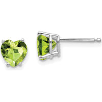 14K White Gold Heart-Shaped Peridot Stud Earrings - 0.800 Carat Total Peridot Weight by Monteluci Fine Jewelry