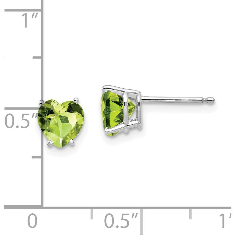 14K White Gold Heart-Shaped Peridot Stud Earrings - 0.800 Carat Total Peridot Weight by Monteluci Fine Jewelry