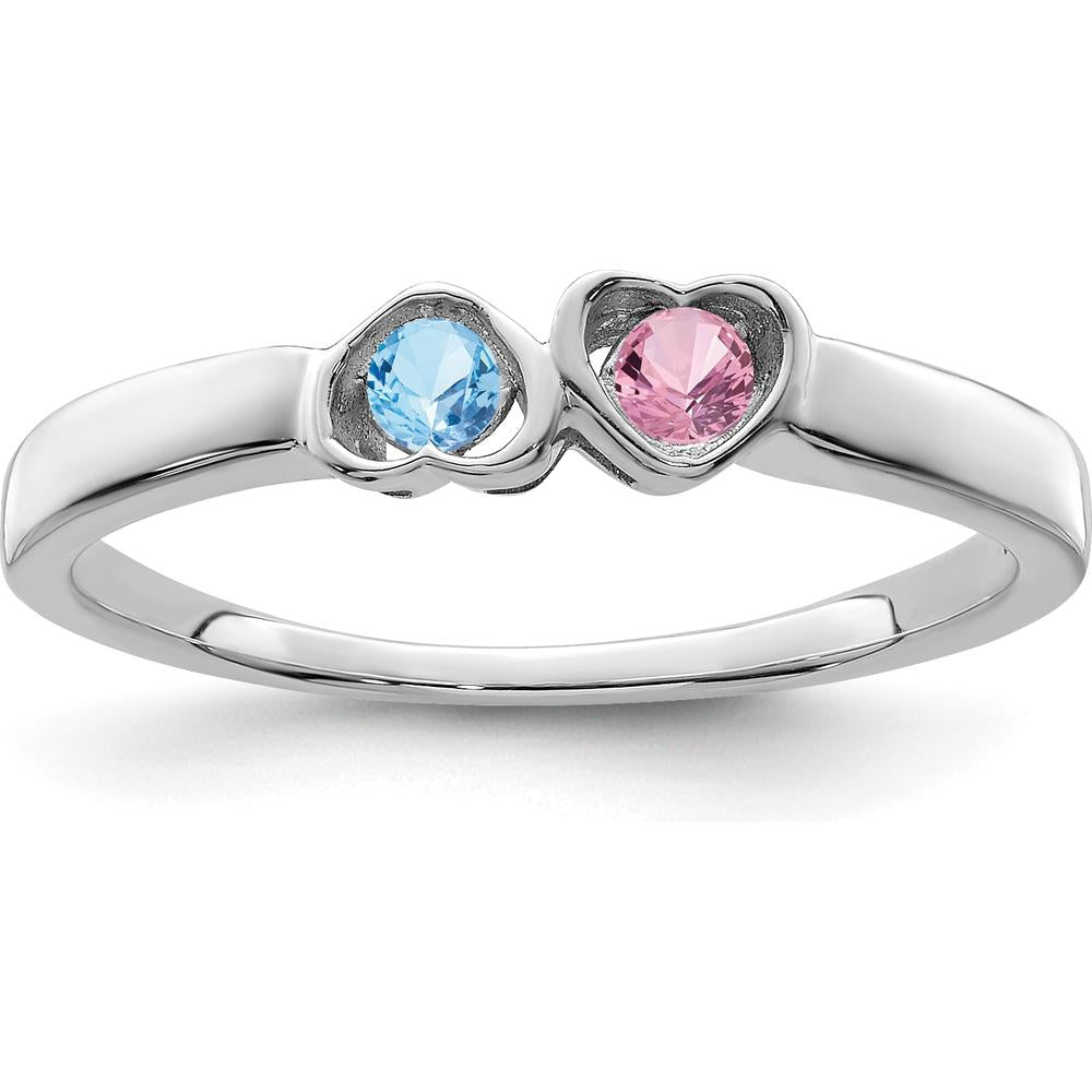 14K White Gold Heart-Shaped Pink and Blue Gemstone Ring by Oro Pregiato
