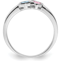 14K White Gold Heart-Shaped Pink and Blue Gemstone Ring by Oro Pregiato