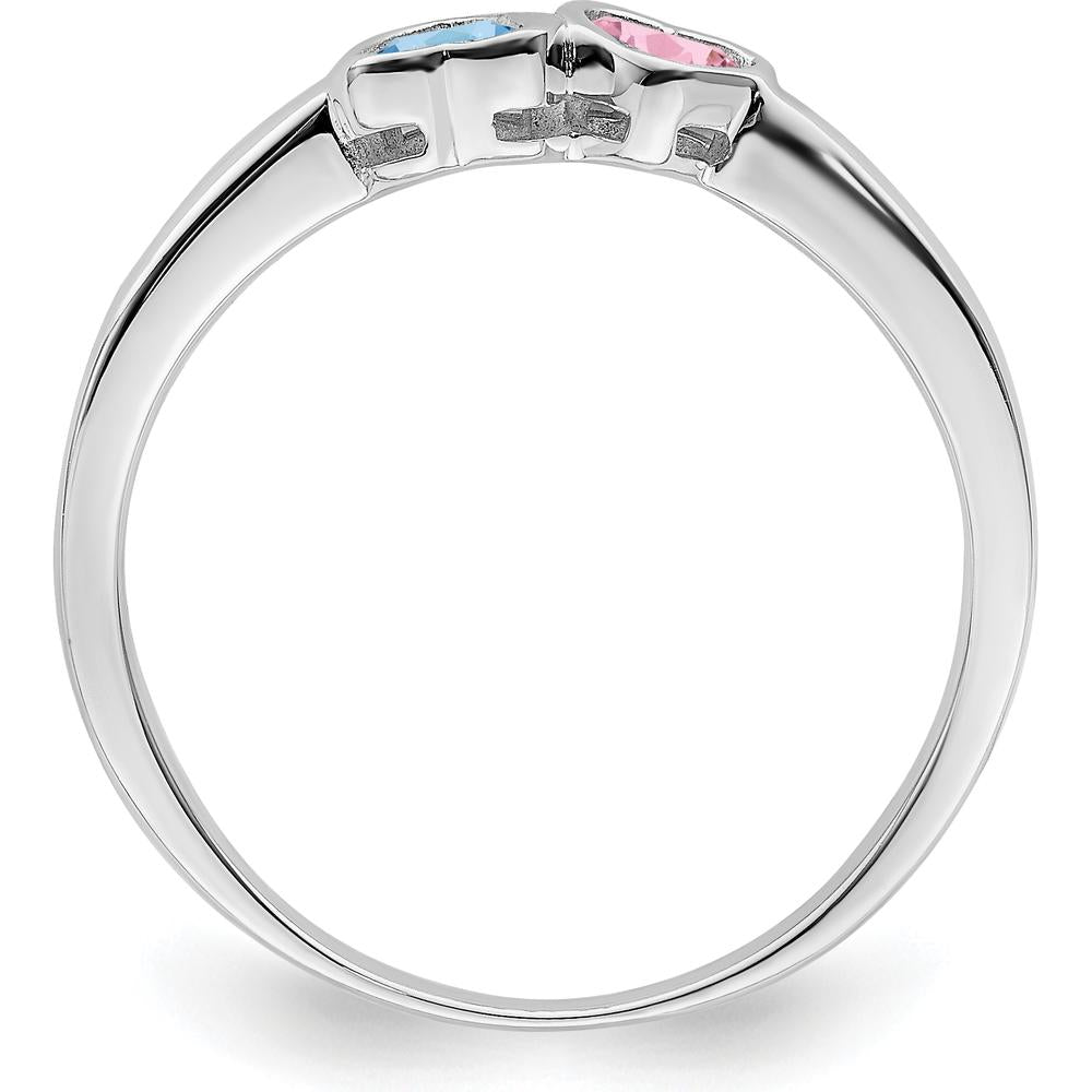 14K White Gold Heart-Shaped Pink and Blue Gemstone Ring by Oro Pregiato