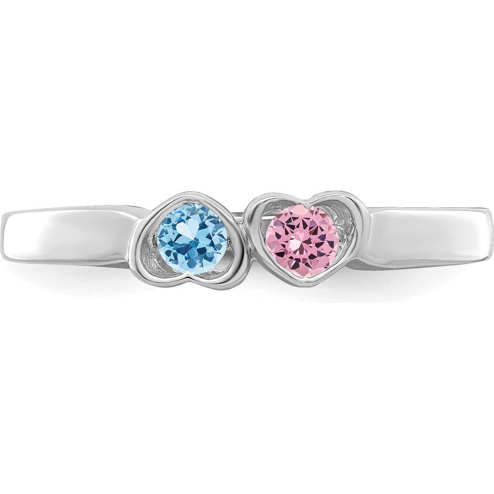 14K White Gold Heart-Shaped Pink and Blue Gemstone Ring by Oro Pregiato