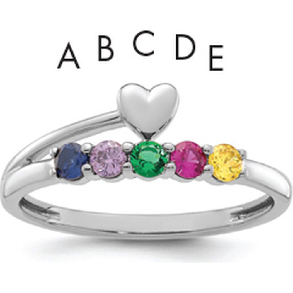 14K White Gold Heart-Shaped Ring with 5 Birthstones - Personalized Mother's Jewelry by Oro Pregiato