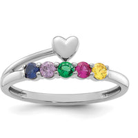 14K White Gold Heart-Shaped Ring with 5 Birthstones - Personalized Mother's Jewelry by Oro Pregiato