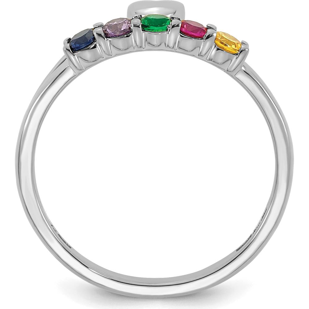 14K White Gold Heart-Shaped Ring with 5 Birthstones - Personalized Mother's Jewelry by Oro Pregiato