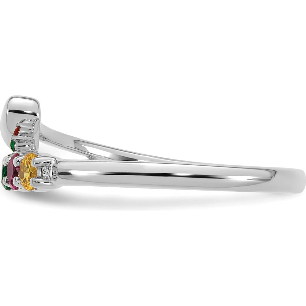 14K White Gold Heart-Shaped Ring with 5 Birthstones - Personalized Mother's Jewelry by Oro Pregiato