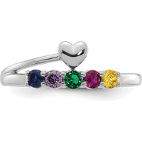 14K White Gold Heart-Shaped Ring with 5 Birthstones - Personalized Mother's Jewelry by Oro Pregiato