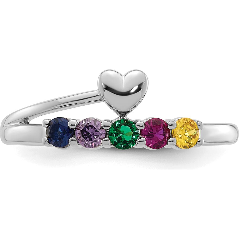 14K White Gold Heart-Shaped Ring with 5 Birthstones - Personalized Mother's Jewelry by Oro Pregiato