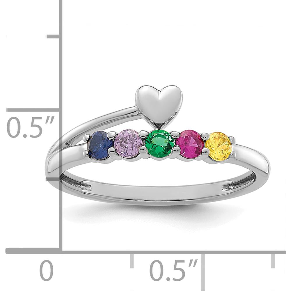 14K White Gold Heart-Shaped Ring with 5 Birthstones - Personalized Mother's Jewelry by Oro Pregiato