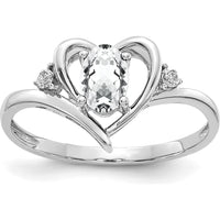 14K White Gold Heart-Shaped Ring with Oval White Topaz and Round Diamonds - 0.55 Carat Total Stone Weight by Oro Pregiato