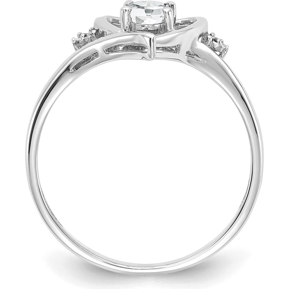 14K White Gold Heart-Shaped Ring with Oval White Topaz and Round Diamonds - 0.55 Carat Total Stone Weight by Oro Pregiato