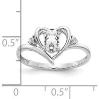 14K White Gold Heart-Shaped Ring with Oval White Topaz and Round Diamonds - 0.55 Carat Total Stone Weight by Oro Pregiato