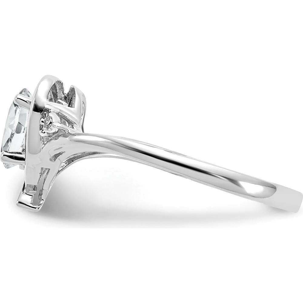 14K White Gold Heart-Shaped Ring with Oval White Topaz and Round Diamonds - 0.55 Carat Total Stone Weight by Oro Pregiato