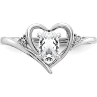 14K White Gold Heart-Shaped Ring with Oval White Topaz and Round Diamonds - 0.55 Carat Total Stone Weight by Oro Pregiato