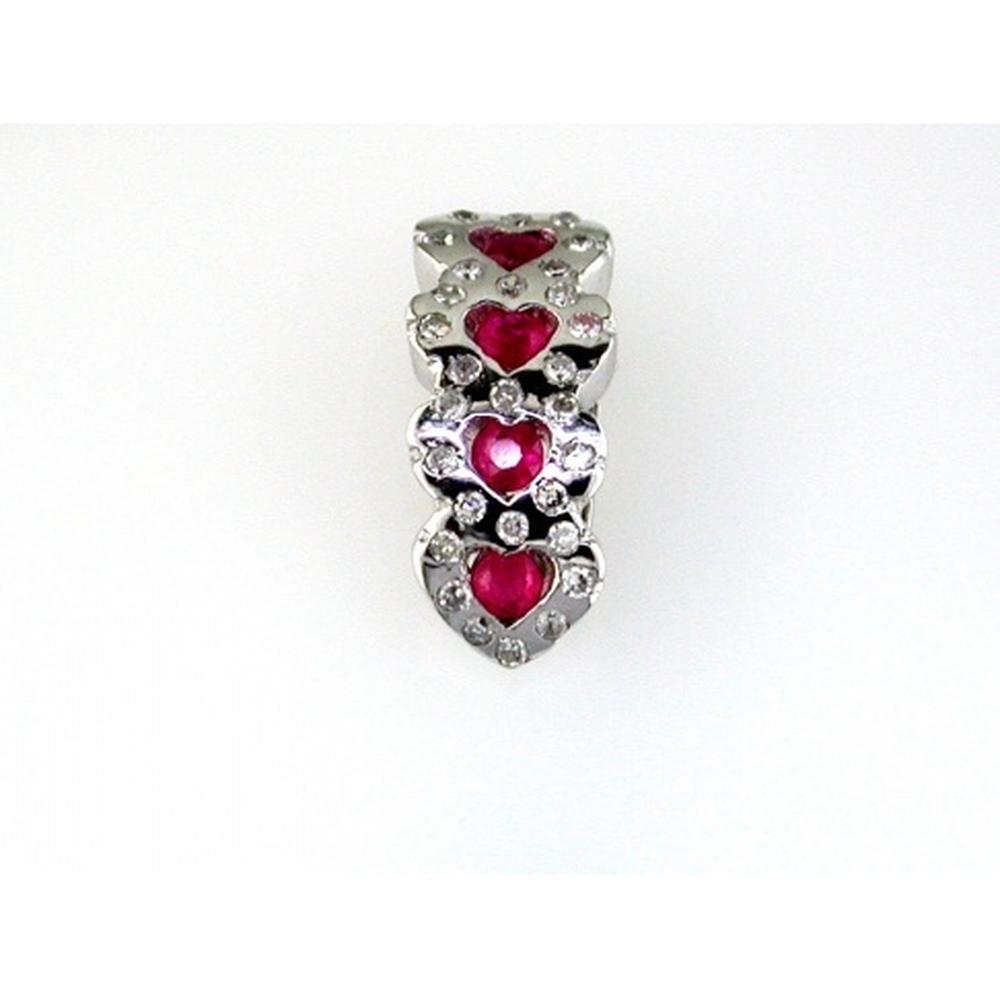 14K White Gold Heart-Shaped Ruby & Diamond Halo Pendant - 0.27 Carat Ruby Total Weight, 0.17 Carat Diamond Total Weight - Royal Jewelry
