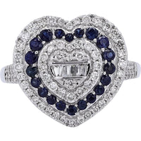 14K White Gold Heart-Shaped Sapphire and Diamond Halo Ring - 0.42 Carat Sapphires, 0.65 Carat Diamonds