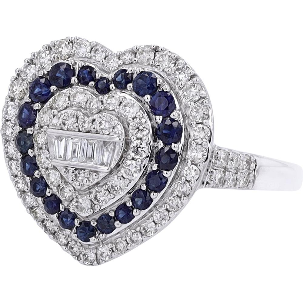 14K White Gold Heart-Shaped Sapphire and Diamond Halo Ring - 0.42 Carat Sapphires, 0.65 Carat Diamonds