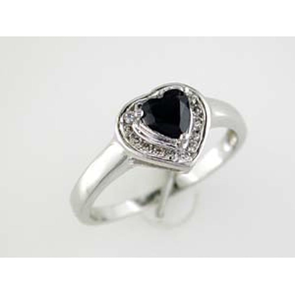14K White Gold Heart-Shaped Sapphire & Diamond Halo Ring – 0.63 Carat Sapphire, 0.15 Carat Total Diamond Weight - Royal Jewelry