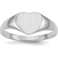 14K White Gold Heart Shaped Signet Ring with Satin Brushed Finish for Women by 0