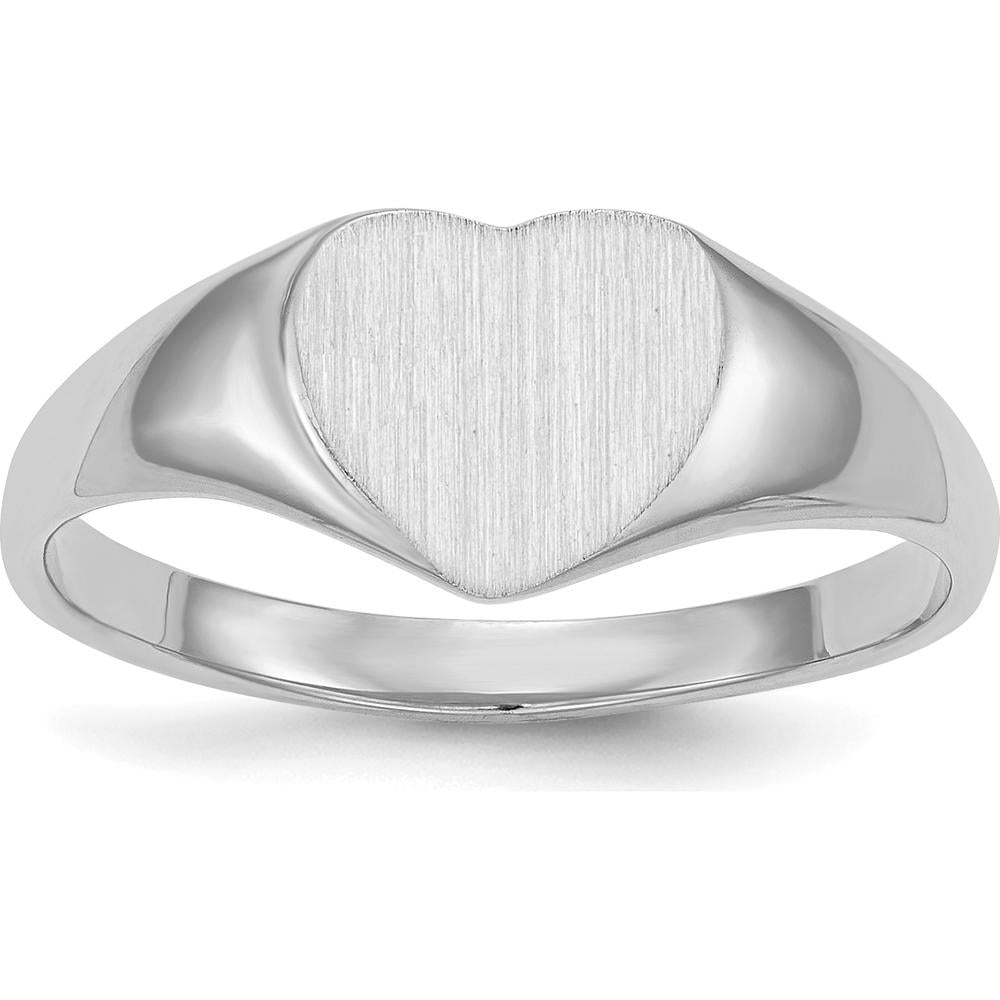 14K White Gold Heart Shaped Signet Ring with Satin Brushed Finish for Women by 0