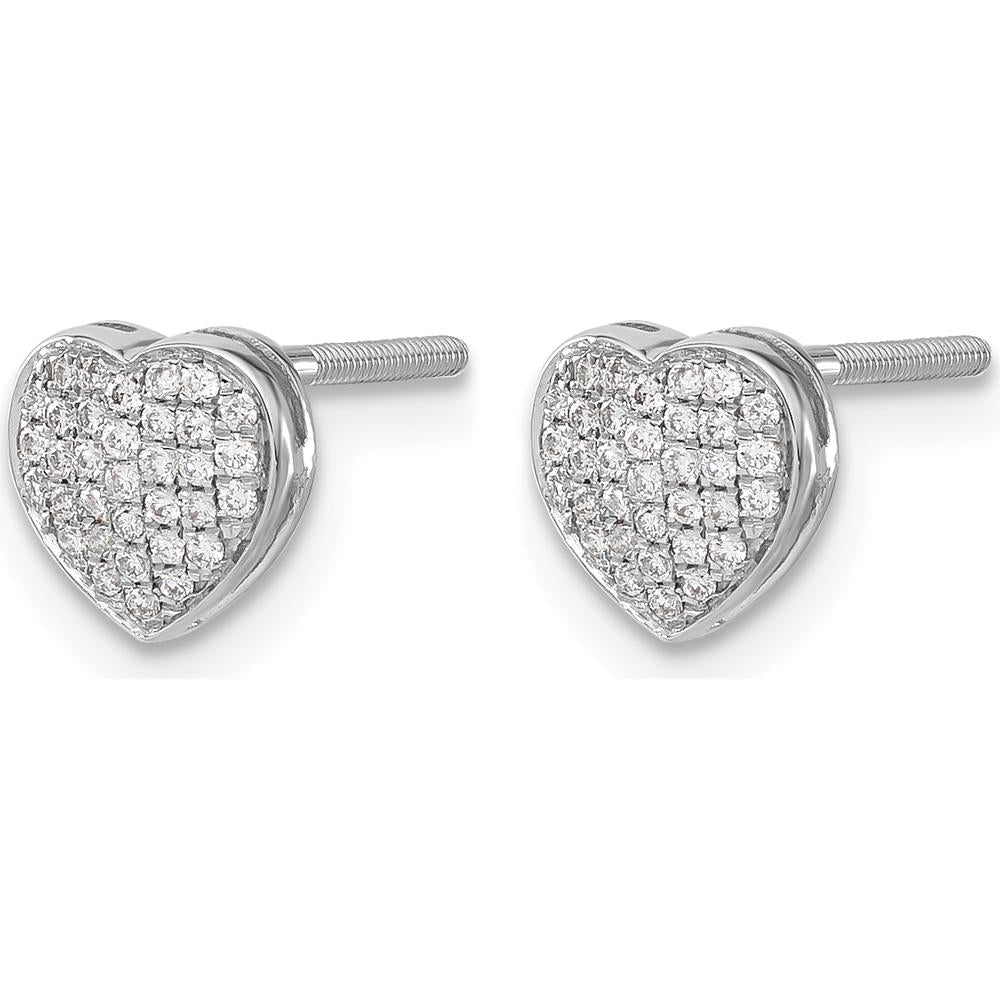 14K White Gold Heart-Shaped Stud Earrings with 68 Round Diamonds - 0.003 Carat Total Diamond Weight by Monteluci Fine Jewelry