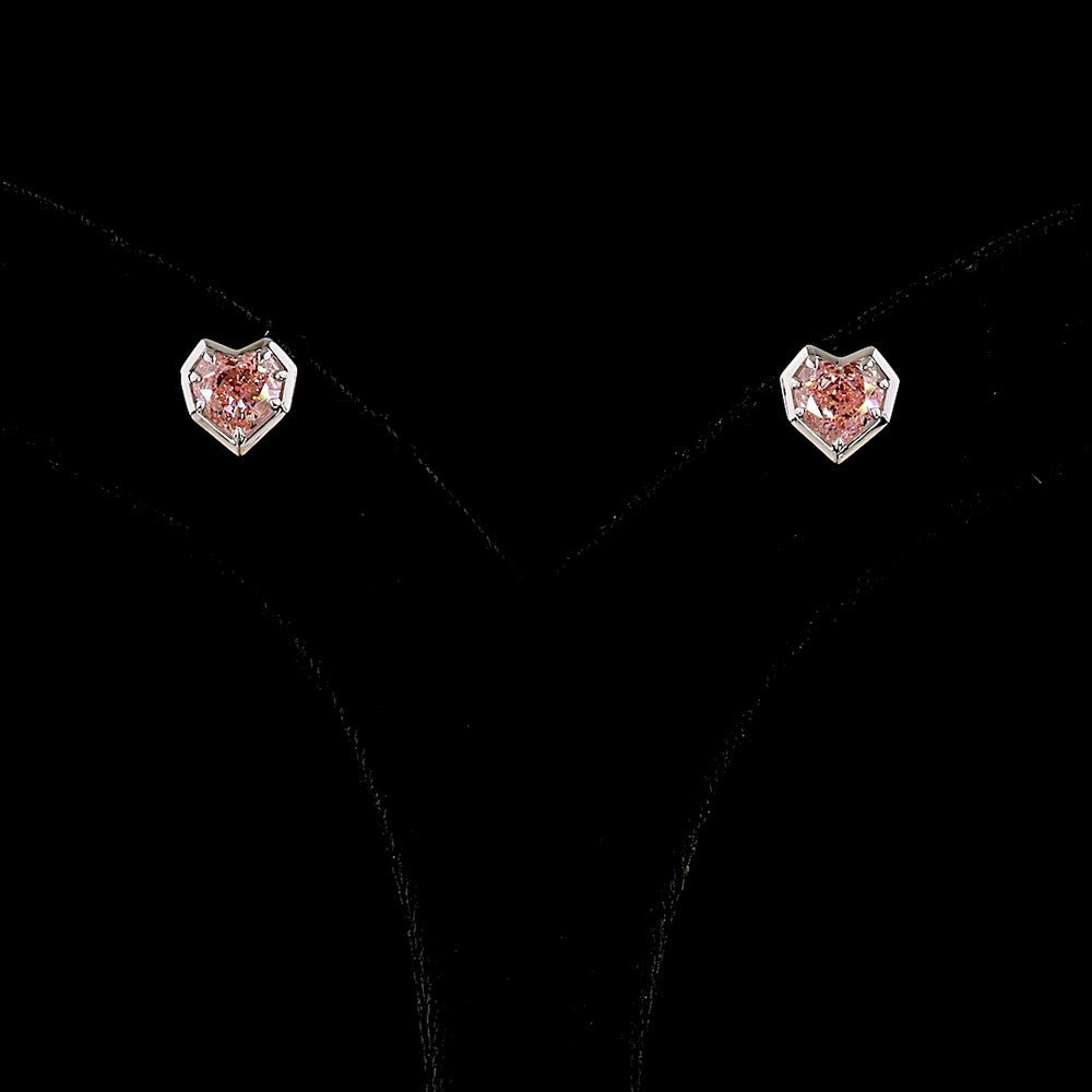 14K White Gold Heart Shaped Stud Earrings with Fancy Vivid Pink Lab Grown Diamonds - 2.10 Total Carat Weight - Covaloro Fine Jewelry
