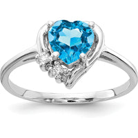 14K White Gold Heart-Shaped Swiss Blue Topaz and Diamond Accent Ring - 1.08 Carat Total Gem Weight by Monteluci Fine Jewelry