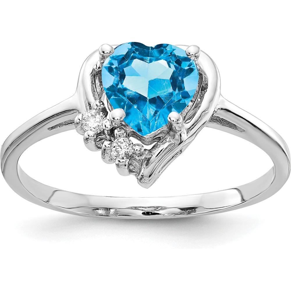 14K White Gold Heart-Shaped Swiss Blue Topaz and Diamond Accent Ring - 1.08 Carat Total Gem Weight by Monteluci Fine Jewelry