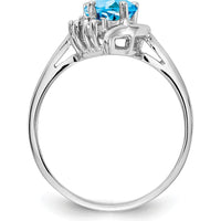 14K White Gold Heart-Shaped Swiss Blue Topaz and Diamond Accent Ring - 1.08 Carat Total Gem Weight by Monteluci Fine Jewelry
