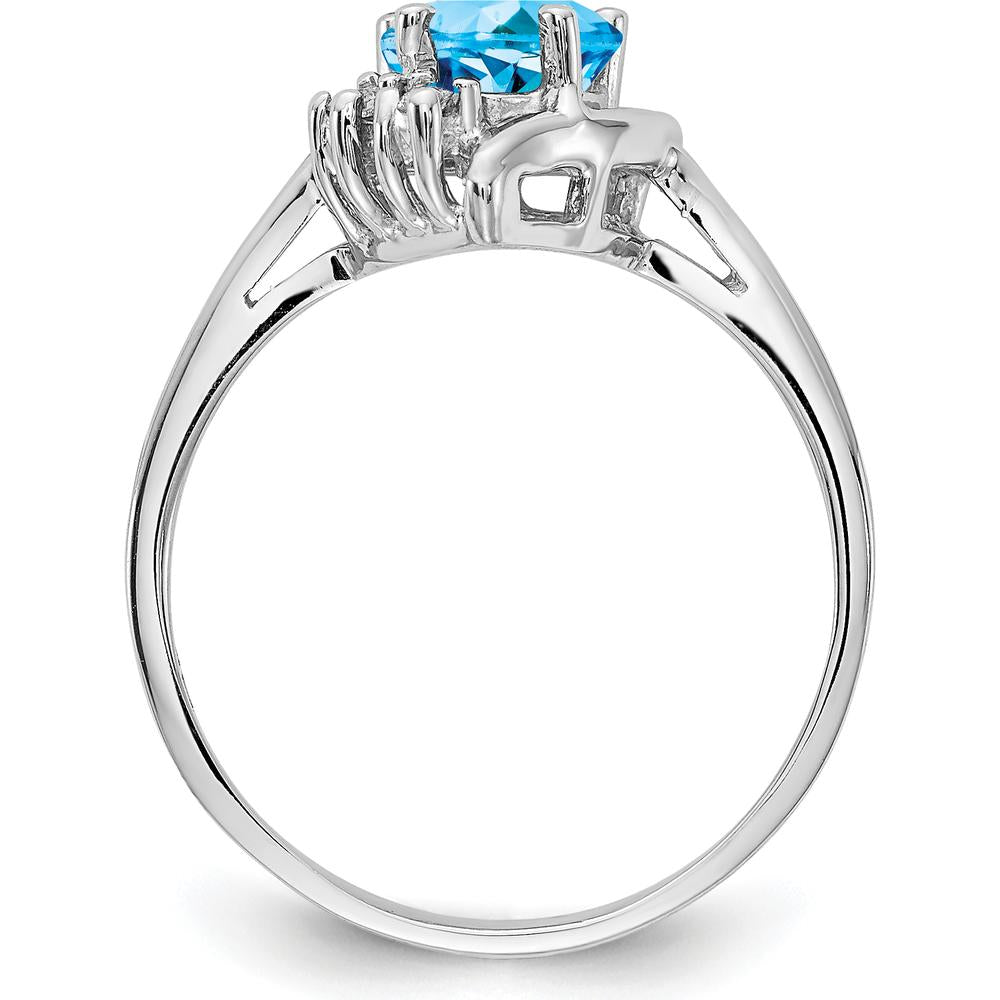 14K White Gold Heart-Shaped Swiss Blue Topaz and Diamond Accent Ring - 1.08 Carat Total Gem Weight by Monteluci Fine Jewelry