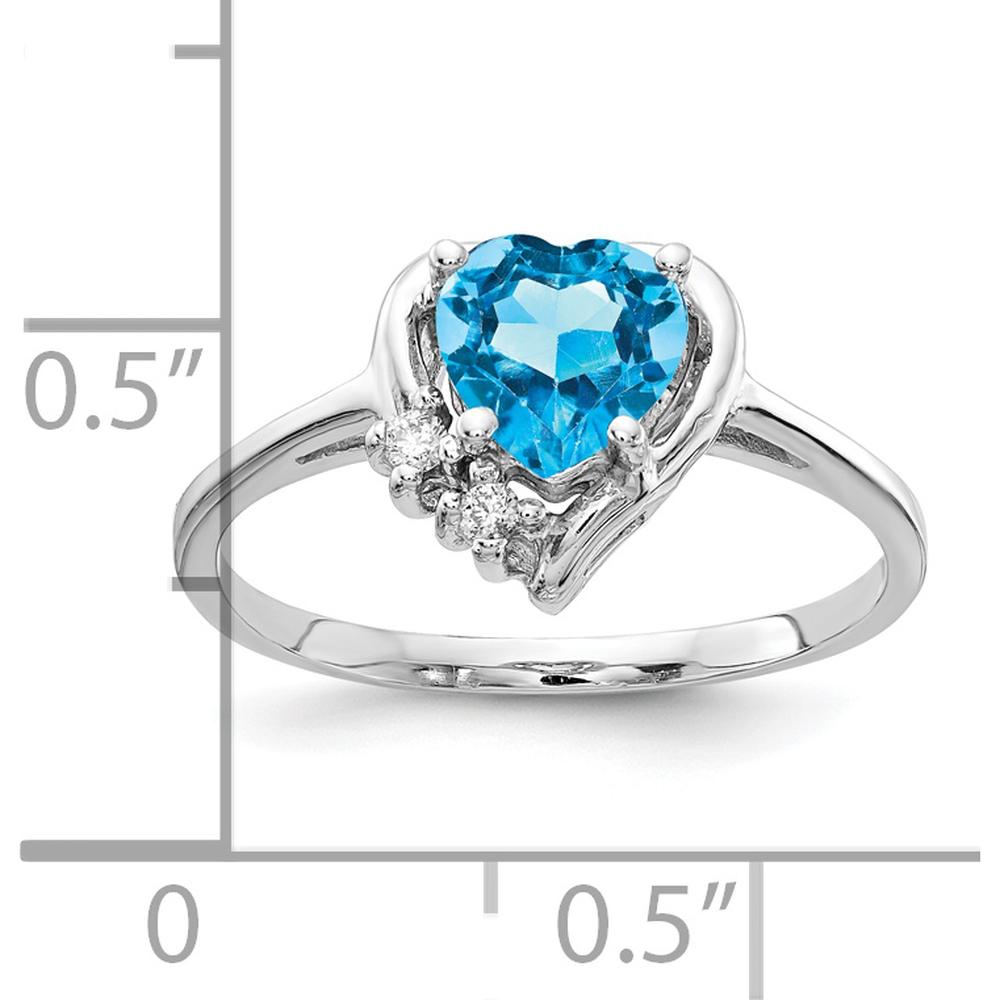 14K White Gold Heart-Shaped Swiss Blue Topaz and Diamond Accent Ring - 1.08 Carat Total Gem Weight by Monteluci Fine Jewelry