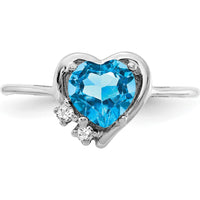 14K White Gold Heart-Shaped Swiss Blue Topaz and Diamond Accent Ring - 1.08 Carat Total Gem Weight by Monteluci Fine Jewelry