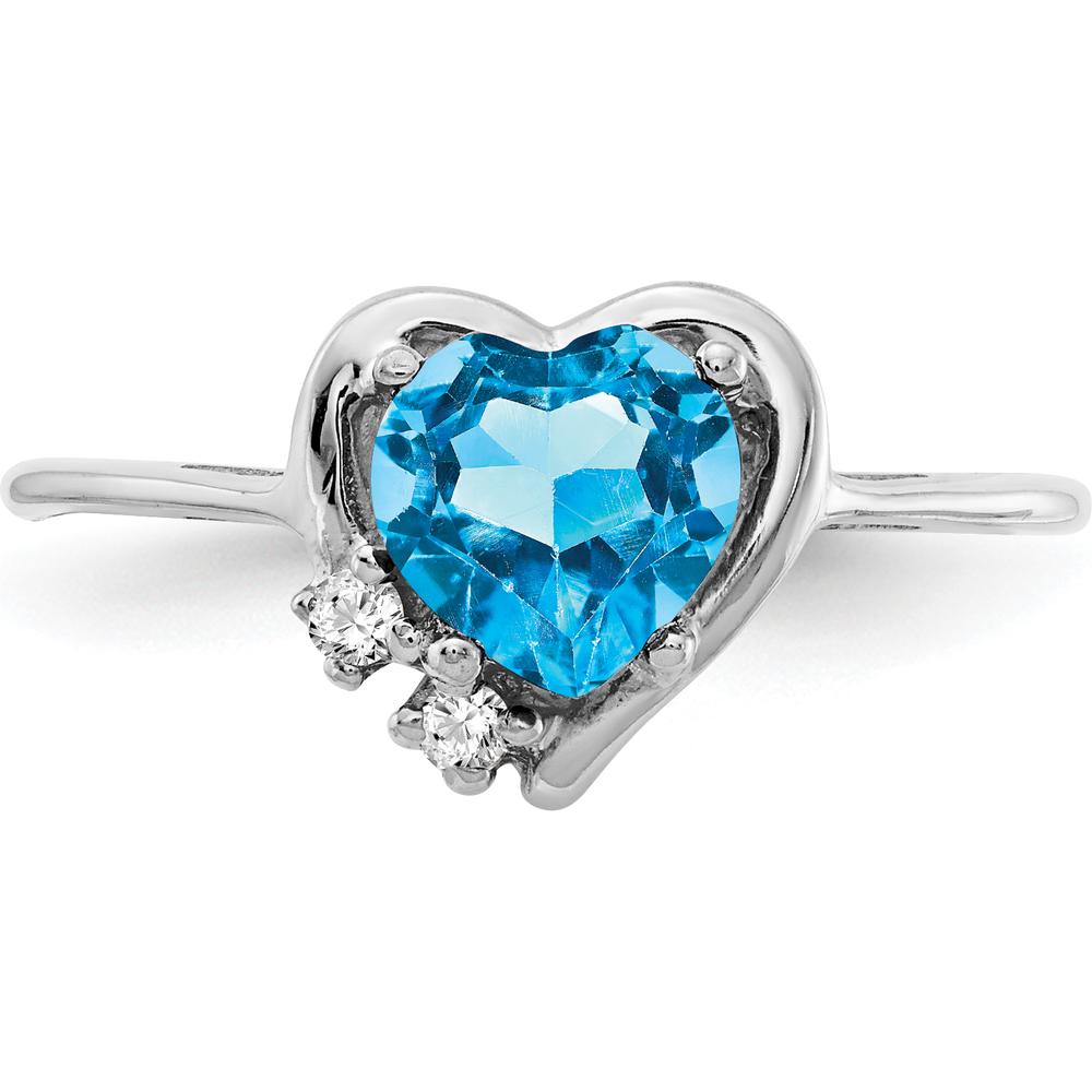 14K White Gold Heart-Shaped Swiss Blue Topaz and Diamond Accent Ring - 1.08 Carat Total Gem Weight by Monteluci Fine Jewelry