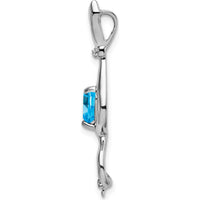 14K White Gold Heart-Shaped Swiss Blue Topaz and Diamond Cat Pendant with Rhodium-Plated Finish - 0.99 Carat Topaz Total Weight by Lumare Gioia
