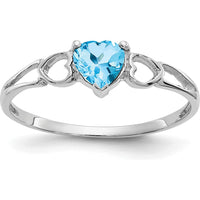 14K White Gold Heart-Shaped Swiss Blue Topaz Ring - 0.50 Carat Gemstone Weight by Oro Pregiato