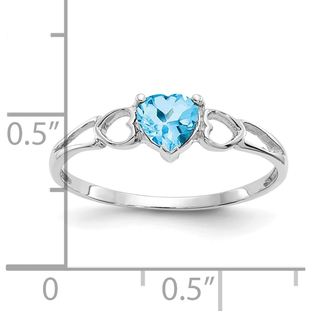 14K White Gold Heart-Shaped Swiss Blue Topaz Ring - 0.50 Carat Gemstone Weight by Oro Pregiato